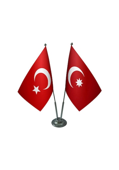 Masa Üstü Osmanlı Bayrağı Türk Bayrağı İkili Krom Direk Masa Bayr