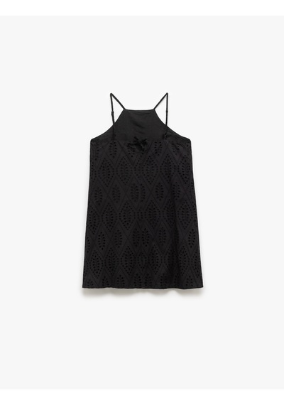Koton Pamuklu A Kesim Mini Halter Yaka İnce Askılı Fisto Elbise Siyah 5sak80105pw Siyah