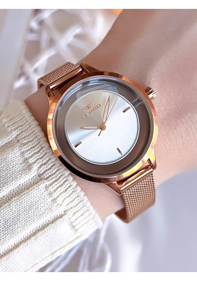 Ferro Hasır Kordonlu Rose Gold Kararmaz Renk Atmaz 3 Atm Özel Tasarım Kadın Kol Saati Bmn8c1112ff