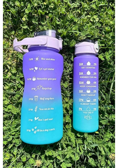 Motivasyonel Su Matarası Su Şişesi Suluk 2 Litre Tritan Spor Salonu Su Şişesi Bpa Içermez Suluk Mavi Diğer
