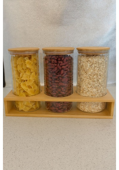 Morponi Borosilikat Cam Bambu Stantlı Ve Bambu Kapaklı Optik Çizgili Baharatlık Seti 1400 Ml Alg11522 Amber