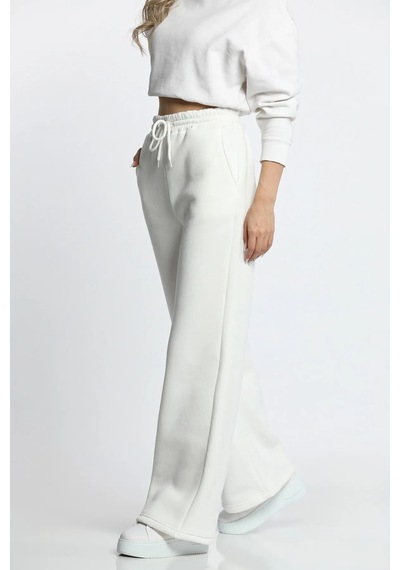 Gugus Kadın Trend Bol Paça Modal Kumaş Eşofman Altı Çift Cepli Wide Leg KREM