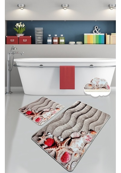 Coast 2 Li Set Banyo Halısı Paspas Yıkanabilir Çok Renkli