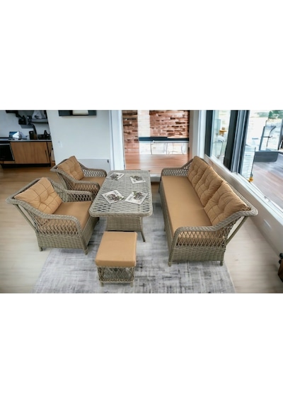 Petra Rattan 3 1 1 Masa 2puf Bahçe Balkon Mobilyası,kiremit