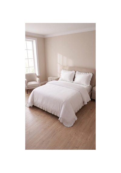 %100 Pamuk Overloklu Fırfırlı Çift Kişilik Nevresim Takımı Lastikli Çarşaflı 200x220 Cm Yeşil - 904804703 Yeşil