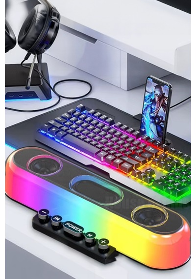 Thentech Bluetooth Hoparlör Daktilo Tuşlu Rgb Ledli 360 Derece Ses Özellikli Kablosuz Hoparlör Dekoratif Çok Renkli