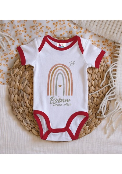 Bk Gift Bk Kids Kişiye Özel Babam Tasarımlı Kırmızı Bebek Body Zıbın-1