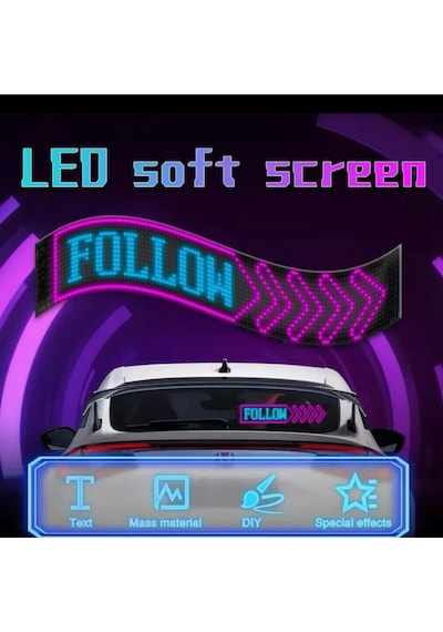 Araç İçi Led Panel Dijital Ekran Kumandalı Mobil Uygulamalı Kayar Led Rgb Ofis Parti Iş 37cm X 11 Cm Çok Renkli