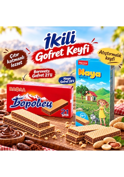 Borovets Gofret 21 Li + Naya Gofret 28 Li İkili Set Bulgaristan In Sevilen Çıtır Gofretleri