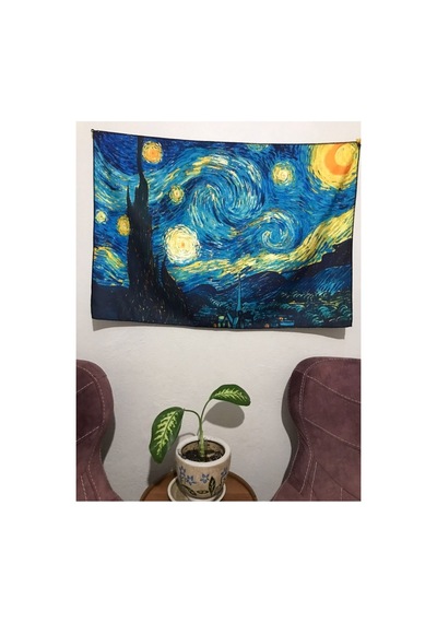 Van Gogh - Yıldızlı Gece Desenli Tasarım Duvar Halısı