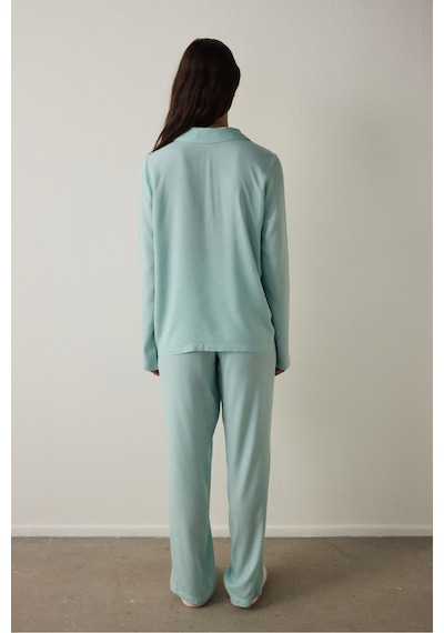 Penti Mint Sleep-In Yıldız Desenli Gömlek Yaka Uzun Kollu Pijama Takımı