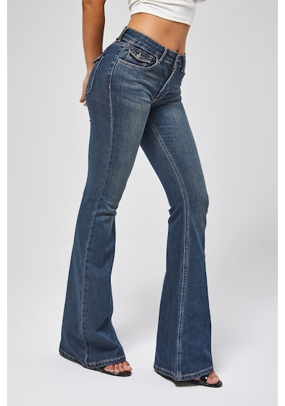 it's basic Kadın T.kot Rengi 2w5-8 Sln05 Mide Rise Flare Fit Süper Esnek Kumaş İç Boy 83cm Denim Jean
