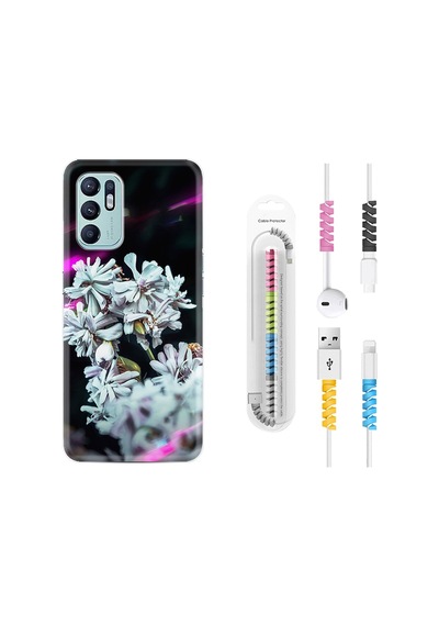 Oppo Reno6 Kılıf Kablo Koruyuculu Beyaz Çiçekler 1888