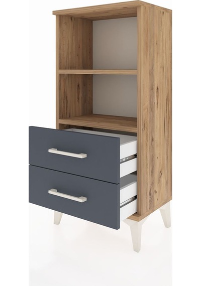Arges Komodin 2 Raflı 2 Çekmeceli 44x30x96 Çam-antrasit Çam