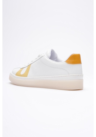 Mubiano Kadın Hakiki Deri Beyaz Limon Portakal Spor Ayakkabı Sneakers Casper Siyah