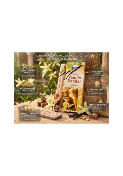 Darshan Vanilla Sandal Vanilya & Sandal Ağacı Çubuk Tütsü 20 Adet