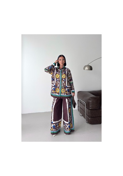 Wellway İthal Chokellaa Kumaş Çiçekli Tunik Gömlek & Pantolon 2li Takım-yeşil -26114 Yeşil