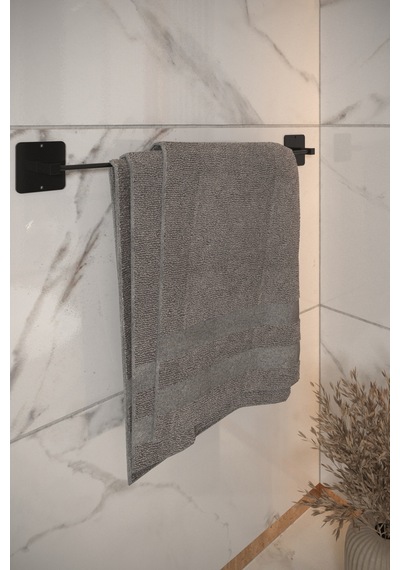 Siyah Yapışkanlı Vidalı Uzun Havluluk Banyo Havlu Askısı Siyah Diğer