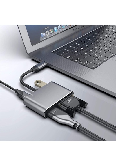 Lunatic 8053 4in1 Usb C Hdmı Vga Adaptörü, Usb C Hub, 4k Hdmı, 1080p Vga, Usb 3.0, Usb C Pd Şarj, Bütün Marka Modellere Uyumlu