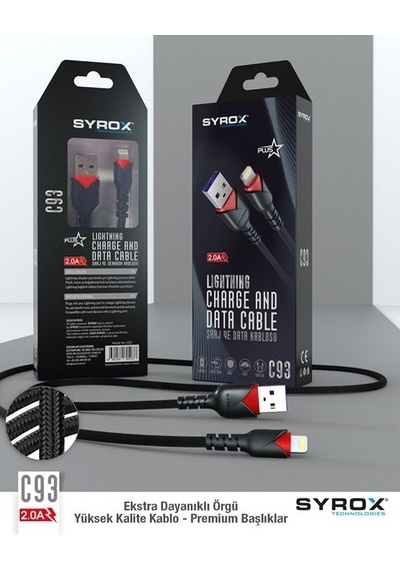 Syrox C93 Apple Uyumlu iOS iPhone Usb Lightning Hızlı Data Ve Şarj Kablosu