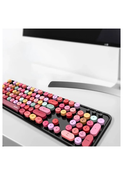 Mofıı Sweet Kablosuz Klavye Mouse Seti 2.4g Retro Yuvarlak Tuşlu 104 Tuş Sessiz Renkli Set Optik