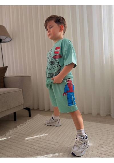 Nurbebekidss Erkek Çocuk Penye Şortlu Takım Turkuaz