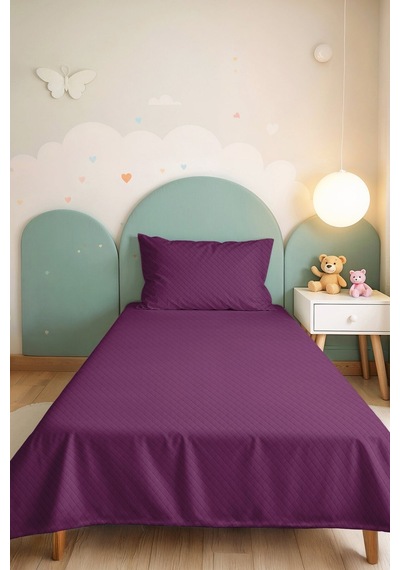 Mor Kapitone Genç Odası Tek Kişilik Pike Takımı - Düz Modern Mürdüm 160x220 Cm Kapitone Yatak Örtüsü Puslu Bulut Buharı