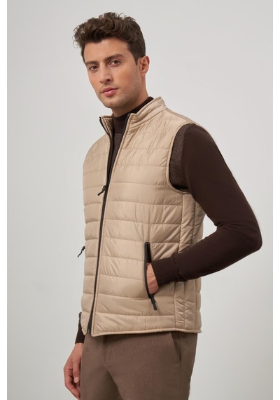 İmza Bej Kapitone Dik Yaka Düz Garnisiz-biyesiz Slim Fit Yelek 1009245150 Bej