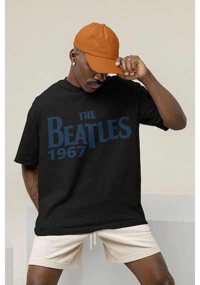 1967 The Beatles Müzik Grubu Baskılı Unisex Oversize Tişört Siyah