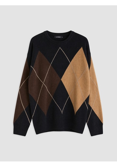 LC Waikiki Lc Waıkıkı Siyah Baklava Desenli Oversize Kadın Triko Kazak