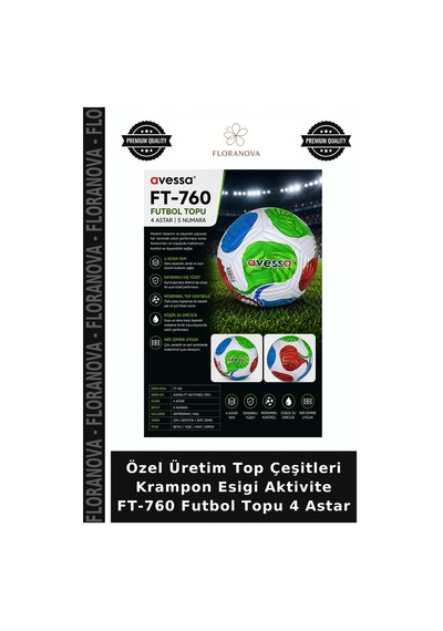 Floranova Özel Üretim Top Çeşitleri Krampon Esigi Aktivite Ft-760 Futbol Topu 4 Astar Yeşil
