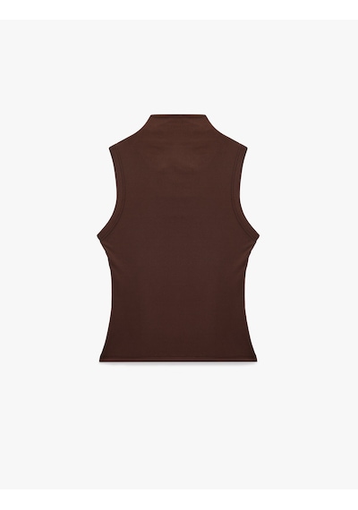 Koton Modal Kumaş Slim Fit Kolsuz Dik Yaka Body Kahverengi 7wak10019ek Kahve