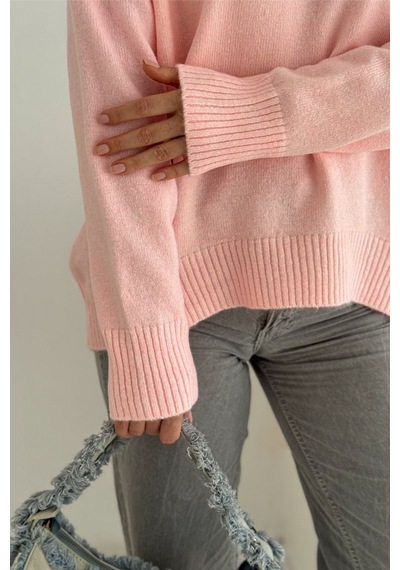 Femelle Kadın Pembe Standart Beden Oversize Basic Triko Kazak - 357bnd