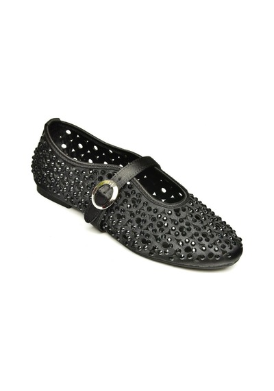 Fox Shoes U820086704 Siyah Kumaş Taş Detaylı Kadın Babet Siyah-kumaş Siyah