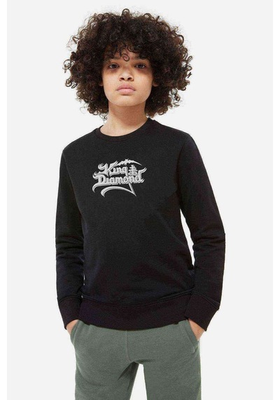 Tshirthane King Diamond Logo Baskılı Unisex Çocuk Siyah Sweatshirt Siyah