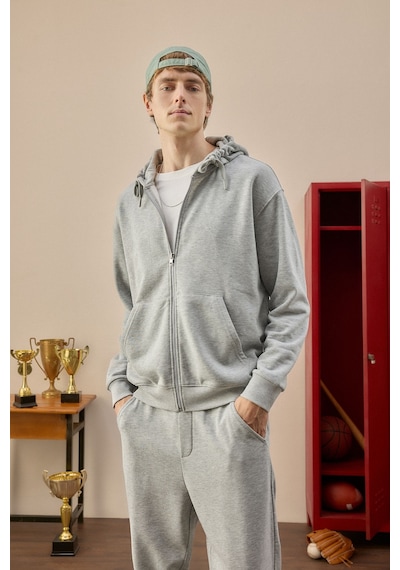 Defacto Relax Fıt Kapüşonlu İçi Yumuşak Tüylü Kalın Kumaş Fermuarlı Sweatshirt D7599ax26augr210 Gri-gr210