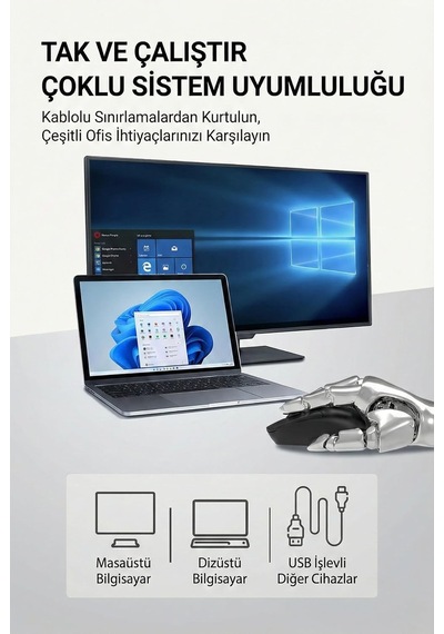 Kablosuz Mouse 2.4g + Bluetooth Çift Modlu Sessiz Tıklama 1600 Dpı Ayarlı Hafif Ergonomik Tasarım 4 Tuşlu Usb Alıcılı Tak Çalıştır Bilgisayar Mouse Ajazz Nj02