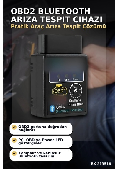 Obd2 Bluetooth Araç Arıza Tespit Cihazı - Motor Check Engine Okuyucu Ve Sıfırlama Bx-313516 Çok Renkli