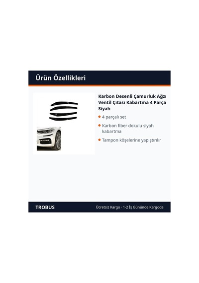 Trobus Karbon Desenli Çamurluk Ağzı Ventil Çıtası Kabartma 4 Parça Siyah