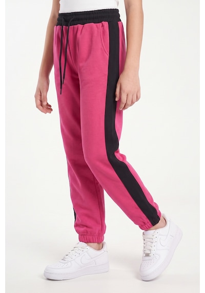 Panios Kids Kız Çocuk Fitilli Crop Ve Şerit Detaylı Eşofman Takımı Seti Fuşya