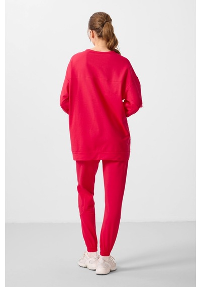 Viva Kırmızı O Yaka Basic Oversize Kadın Eşofman Tunik Takım - 95347 Kırmızı
