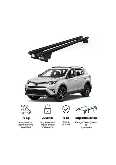 Toyota Rav4 Xa40 2013-2018 Uyumlu Siyah Ara Atkı Port Bagaj Tavan Barı