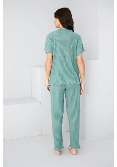 Siyah İnci Mevsimlik İnce Fiyonklu Pijama Takım7879 Mint Yeşili