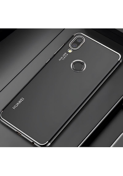 Huawei P20 Lite Kılıf Dört Köşeli Lazer Silikon Kılıf Gri