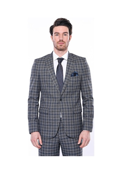 Wessi Ekose Slim Fit Lacivert Erkek Ceket 001