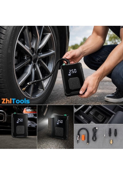 Zhltools Şarjlı Hava Kompreserü İkaz Lambalı Oto Lastik Pompa 150 Psi