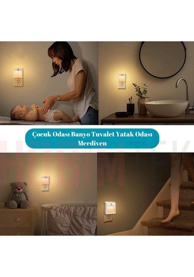 Akıllı Hareket Sensörlü Led Gece Lambası 2700k Fişe Takılan Hareket Sensörlü Güç Ayarlı Led Işık L001 Diğer