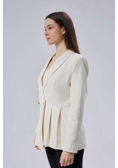 Ekru Regular Fit Pile Detaylı Blazer Ceket Ekru