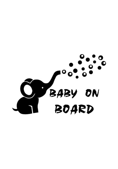 Bebek Fil Komik Araba Sticker Su Geçirmez Siyah 18Cm
