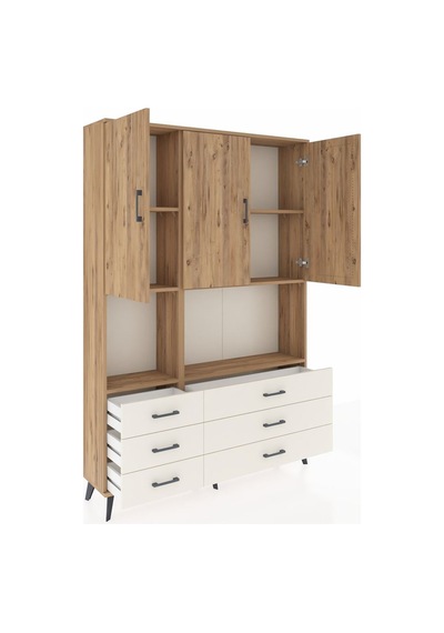Arges Dolap 6 Raflı 6 Çekmeceli 3 Kapaklı 132x30x195 Çam-çam/... Çam